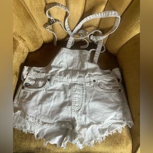 We The Free White Denim Overall Jean Shorts